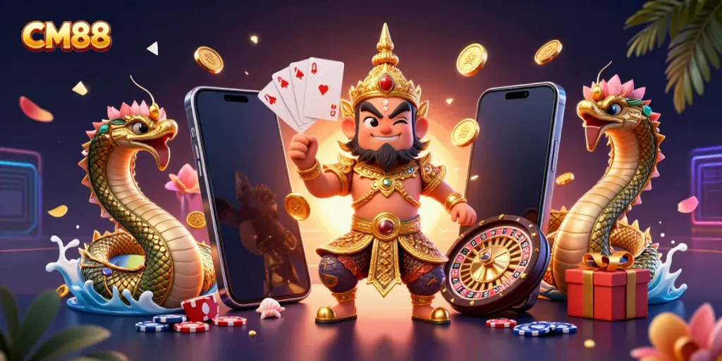 Experience exciting slots with CM88 as lively characters engage in a vibrant casino adventure.