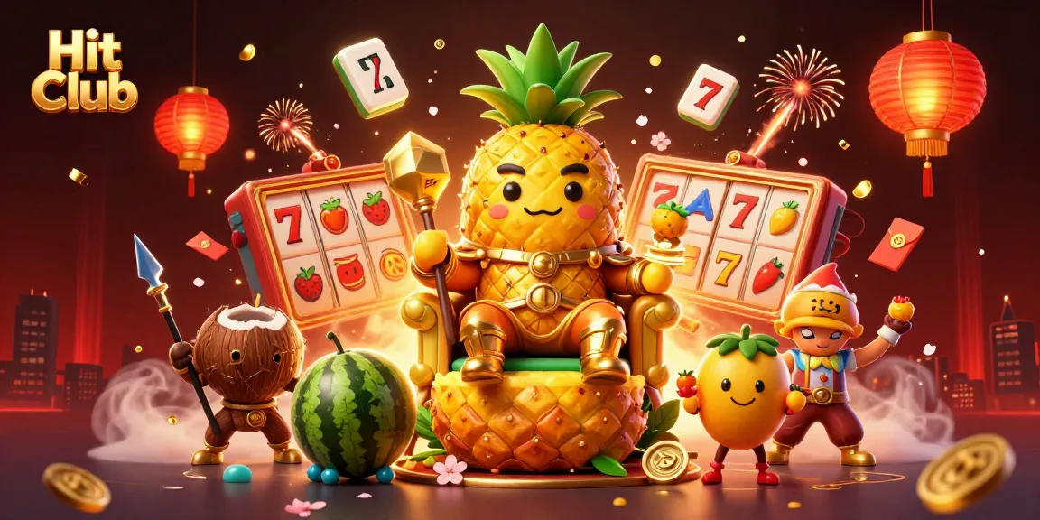 Experience the vibrant action of Hit Club in this illustrated casino scene featuring dynamic slot elements and lively characters.