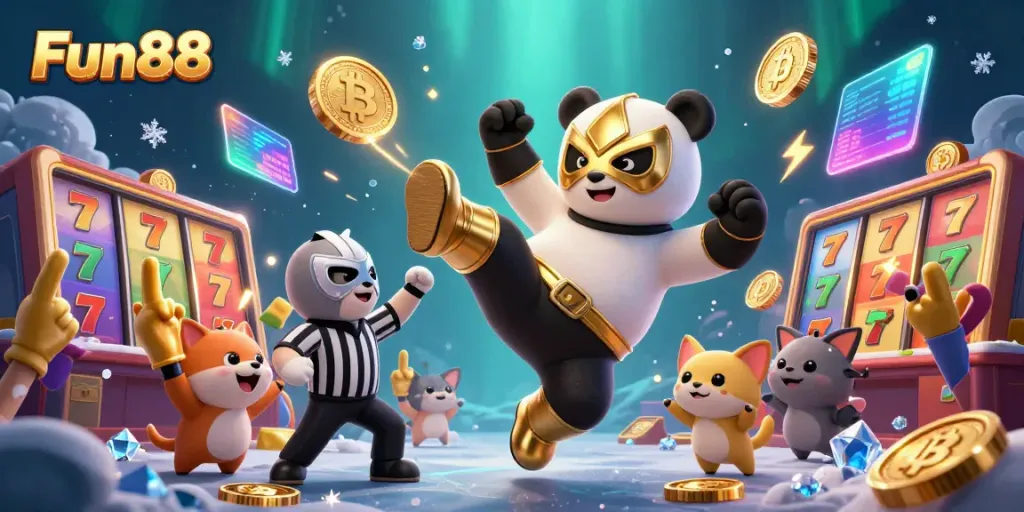 Experience thrilling slots action at Fun88 with vibrant panda wrestlers and engaging gameplay.