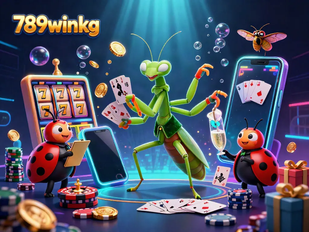Engage with the vibrant casino scene showcasing the 789winkg brand, featuring cartoon characters in action.