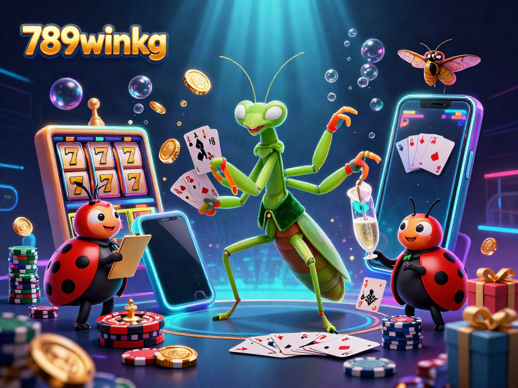 Engage with the vibrant casino scene showcasing the 789winkg brand, featuring cartoon characters in action.